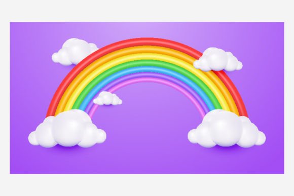 3d Rainbow Cute Cartoon Style with Cloud