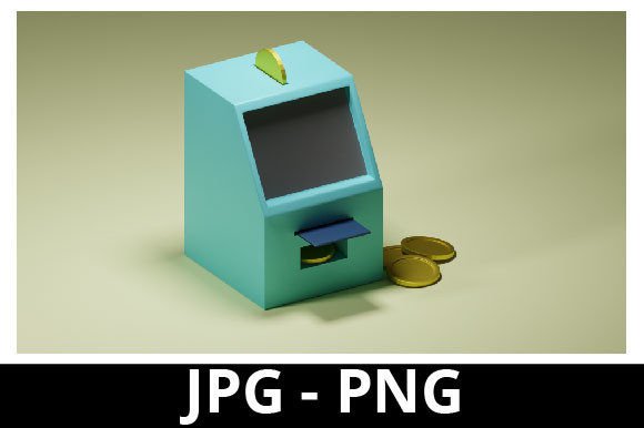 3d Rendered ATM Machine Toys with Gold C for Design Projects
