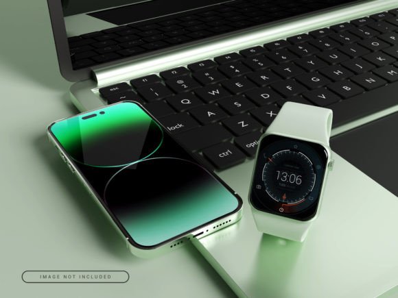 3D Rendered Phone with Watch Mockup