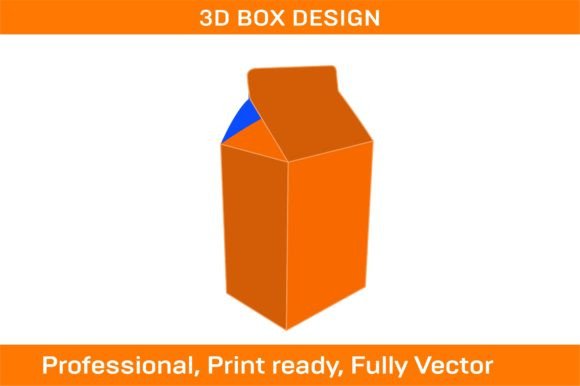 Milk Box Packaging Dieline Template, 3D