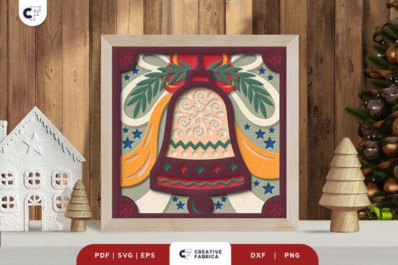 Retro Christmas Bells 3D Paper Cut SVG