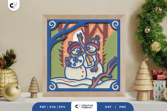 Retro Mr and Mrs Snowman 3D Shadow Box